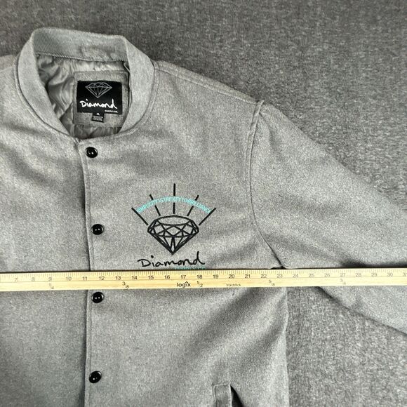DIAMOND SUPPLY Varsity Jacket Mens XL Gray Logo Quilt Lined Skateboarding Street - Picture 8 of 12